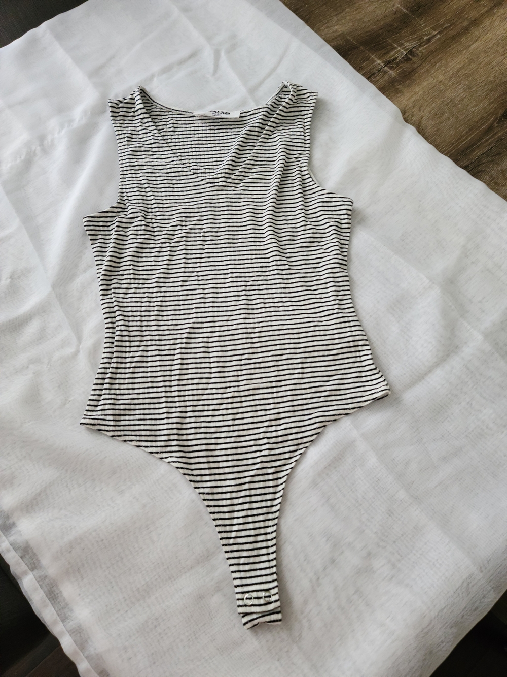 Double Zero Black and White Striped Sleeveless Bodysuit